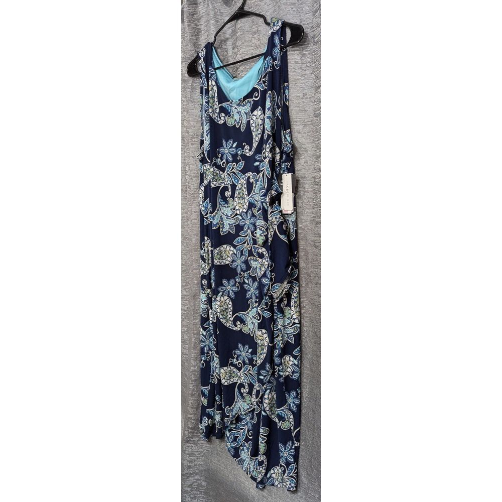 Robbie Bee Plus Size Textured Side-Tie Maxi Dress, Navy/Multi, Size 3X‎ NWT